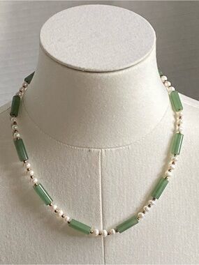 Vintage Genuine Nephrite Jade & Freshwater Potato Pearl Necklace | 17" Restrung
